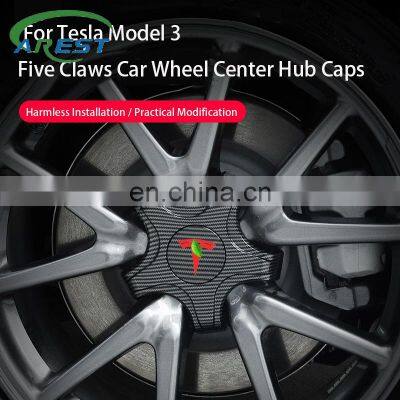 Car Wheel Center Hub Cap for Tesla Model 3 2021 Five Claw Emblem Sticker Car Accessories Nut Hub Cover for Tesla Model3 Dropship