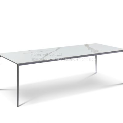 Contemporary dining table DT1901 natural Sintered stone top with tapered metal base