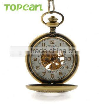 Hollow-cut Design Antique Mechanical Pocket Watch Chain Value Quality White Dial Arabic Numeral LPW640 photo-2