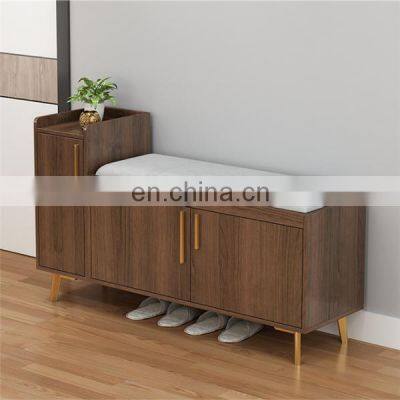 Wooden Shoe Cabinet Rack Bench With Storage Soft Seat Cushion photo-2