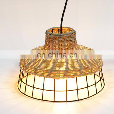 Coffee shop black pendant light handmade lampshade with rattan bamboo round rattan lamp