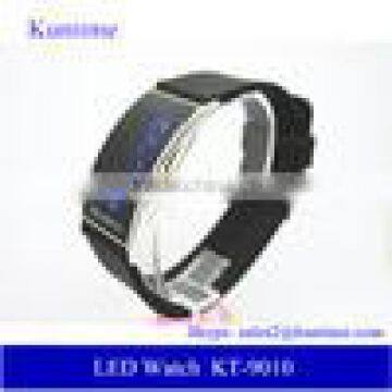 Cheap led watch 2014 made in China PU strap blue digital led lgith cheap led watch