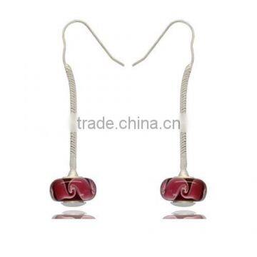 Sterling Silver Ladies Crystal Earring With Murano Lampwork Glass Bead photo-2