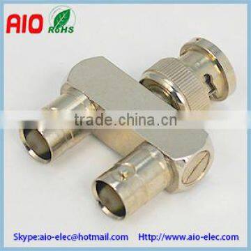 Y type BNC male to 2 female tee Adaptor RF Connector for CCTV