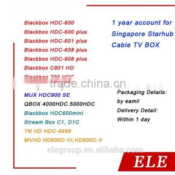 1year account for Singapore Blackbox C600 II MINI,HD-C608 Plus,HD-C808 Plus,C801,MUX 800SE,900SE,Stream Box C1,D1C,QBOX 5000HDC