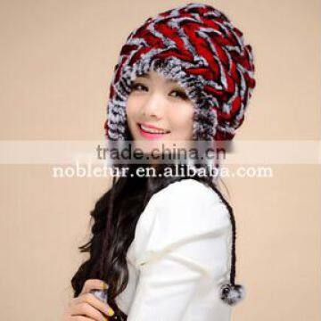 Excellent Quality Colorful Rabbit Fur Thread Earflap Hat With Long String Flower Ball photo-6