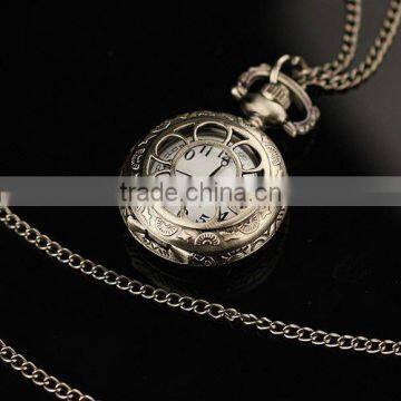 WP036 New Ladies Silvered Stainless Steel Case White Dial Necklace Pendant Quartz Pocket Watch