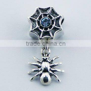 Austrian Crystals Sterling Silver Charm Bead Spider Web