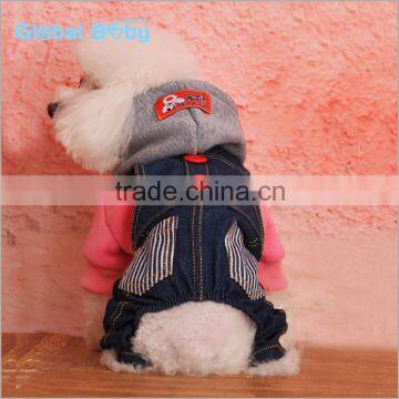 China Supplier Pet Clothes Hoodie Coat Denim Dog Trousers With Braces