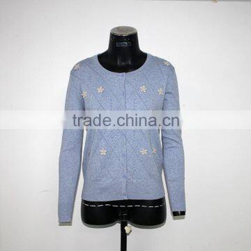 Women's Pearl Round Neck Cardigan Diamond flower knitting 100%cotton cardigans