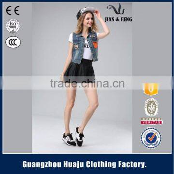 2016 Fashion Blue Short Washed Wholesale Jean Vest Ladies Denim Vest