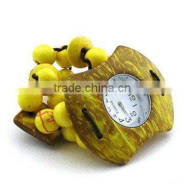 coconut wood watch good for promotional gift ,made in China,yellow color