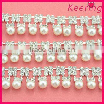 fashion woman jewelry decoration rhinestone and pearl trim wholesale silver plated chain WRC-203