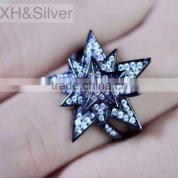 Factory Direct Wholesale Silver Jewelry Black Plated Flower Rings photo-2