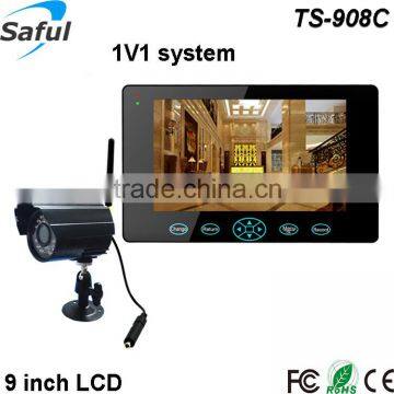 Luxury and fashion 9"TFT-LCD 2.4Ghz wireless security monitoring system supporting 32 sd card