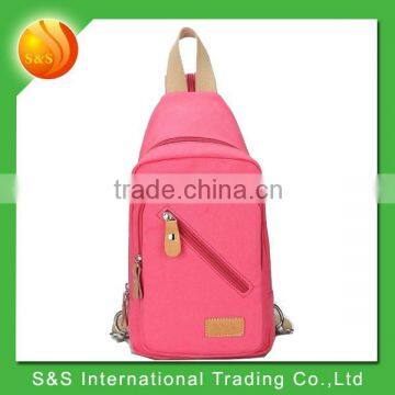 2015 new design pink practical waterproof canvas sling bag