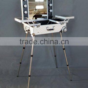 Lighted professional makeup case with trolly,Cosmetic case, Beauty case, Case with light and mirror, #9616#