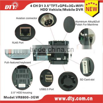 shenzhen DTY 4 channel mobile DVR with GPS/3G H.264 video compression for car/truck/tanker/bus/taxi ,VR8800-3GW