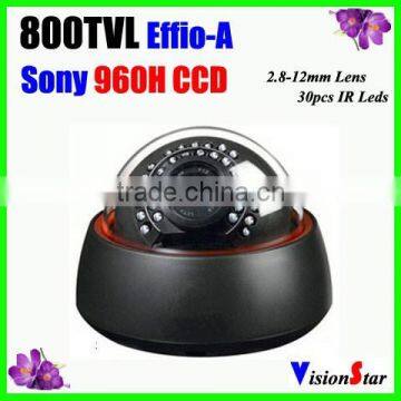 Day/Night indoor dome camera sony Effio-A 800tvl 2.8-12mm manual zoom lens with OSD menu plastic cover cctv dome ir camera