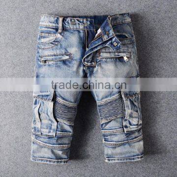 2016 hot sales summer vogue men biker denim skinny fashion vintage carrgo biker jeans shorts half pants