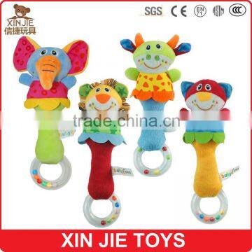 customize plush baby rattles toy cute animal shape soft baby rattles with transparent ring