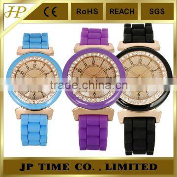 vintage bling crystal bezel candy silicone rubber strap woman watches 2014