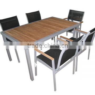 outdoor rattan dining table chairs with teak wood table top