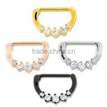 5 GEM NIPPLE CLICKER Septum Clickers With Clear Gem