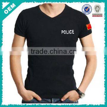 Embroidery police men's tight training t shirts tactical clothing with patches sewed on