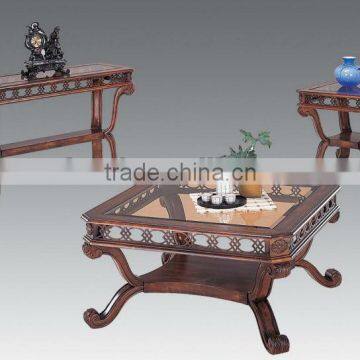 CF30007 Unique Carved Cutout apron Coffee Table Set with shelf