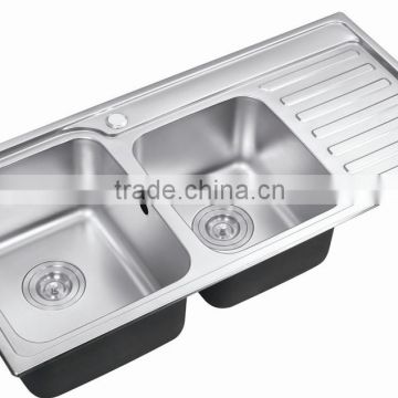 Double bowl kitchen sink with drainboard