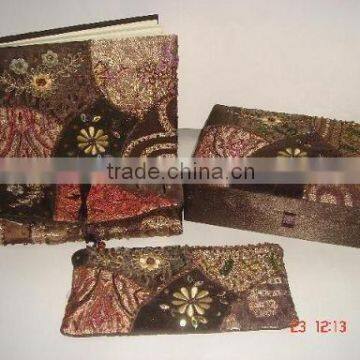 Designer Embroidered Handmade Paper Beaded Fabric Notebook