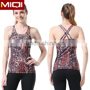 2016 fitness fashion yoga wear wholesale ladies yoga sublimation tank top with leopard print