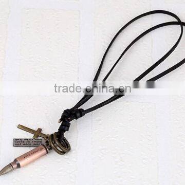 2015 New Trendy Fashion Long Leather Vintage Bullet Pendant Necklace Jewelry