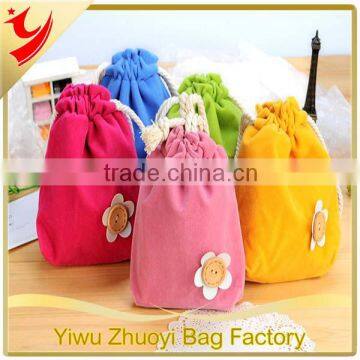 Candy color button flower decoration cosmetics, jewelry, mobile phones,small portable cotton drawstring storage bag