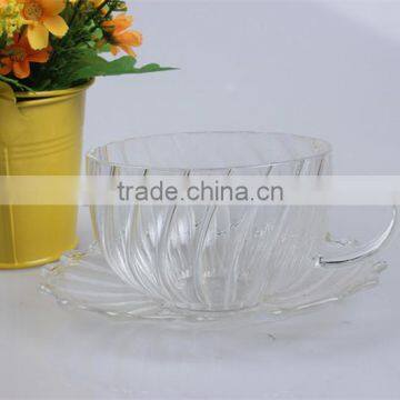 Wholesale High Borosilicate Glass Drinking Cup With Saucer and Handle in Stripe Glass for Tea or Coffee photo-6