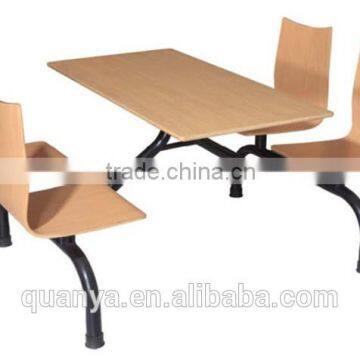 Linked Metal Legs Table and Chairs Dining Set/Wooden Color Restaurant Furniture