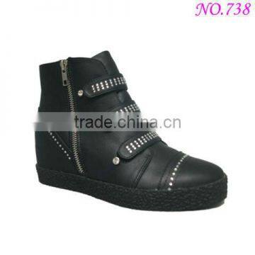 2014 fashion design competitive price soft black hook and loop wedge sneaker