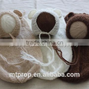 Free Shipping Newborn Mohair Bear Bonnet And Snuggle Sack Newborn Photo Props