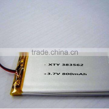 3.7v 800mah 383562 polymer li-ion battery factory selling directly