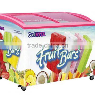 top sliding curved glass door ice cream freezer