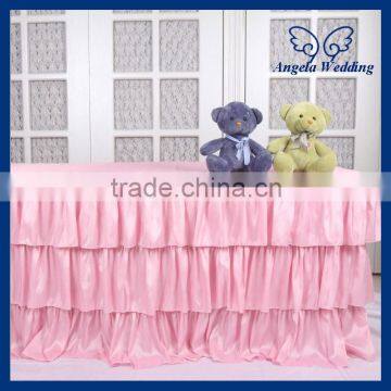 SK006C Wedding Fancy new three tiered polyester banquet ruffled pleated steps in pink table skirt