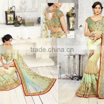 Off White & Orange Viscose On Net Saree photo-4