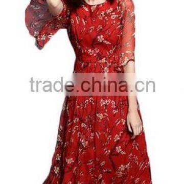 Women's Chiffon Half Sleeve Floral Print Prom Party Casual Long Cocktail Dress