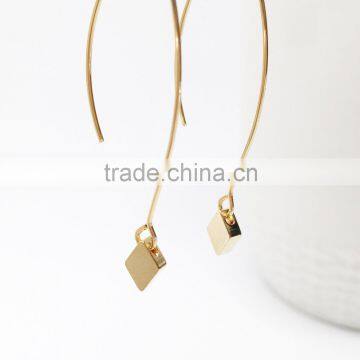 Hotselling delicate square charm long simple gold earring designs for women