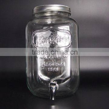 8L Beveage Water Dispenser Glass Mason Jar With Lids And Faucet
