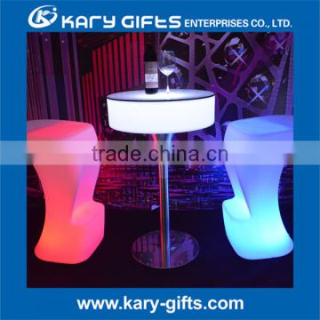 Shinning in dark led light cube round bar table with stools