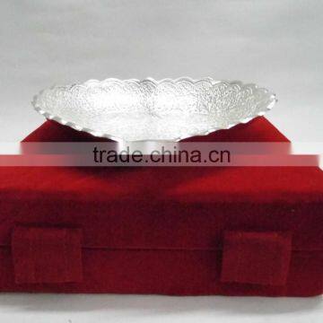 Indian Wedding Return Gift Item Lovely Silver Plated Brass Tray photo-3