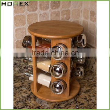 Revolving Spice Rack with 12 Spice Jar Set/Bamboo Spice Bottle Rack/Homex_FSC/BSCI Factory