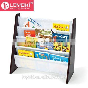 4 Tier Kids' Book Rack Wooden Bookcase With Nylon Fabric Pockets Kids Bookcase photo-3